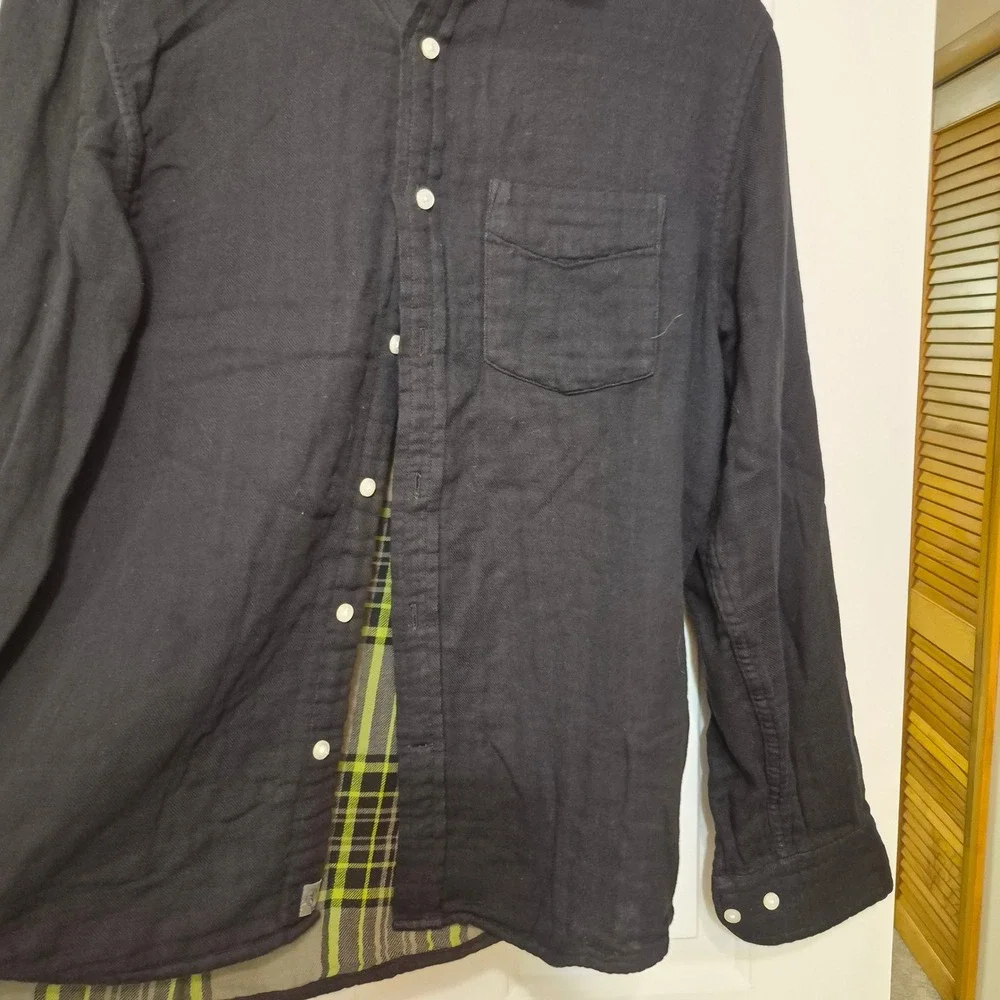 Banana Republic Mens Untucked Slim Fit Black Flannel Button Down Shirt Medium